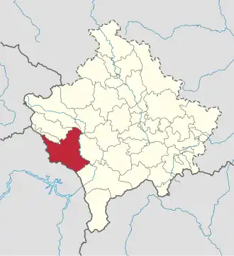 Lage der Gemeinde Gjakova im Kosovo (anklickbare Karte)