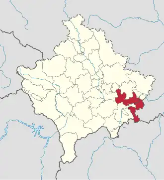 Lage der Gemeinde Gjilan im Kosovo (anklickbare Karte)