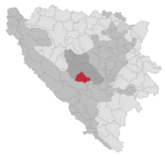 Lage der Gemeinde Gornji Vakuf-Uskoplje in Bosnien und Herzegowina (anklickbare Karte)