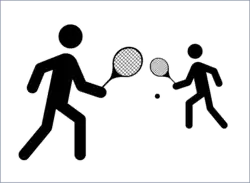 Grafik. Der größere Tennisspieler steht näher, der kleinere weiter weg.