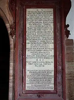 Thomas Platter (1574–1628) Botaniker, Arzt, Schriftsteller. Grab im Kreuzgang des Basler Münsters