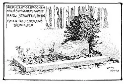 Grab von Karl Staffer (1857–1891)auf dem protestantischen Friedhof Cimitero Evangelico agli Allori bei Florenz. Gezeichnet von Ernst Linck, Bern