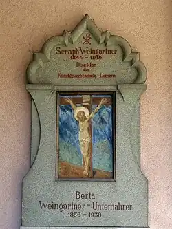 Seraphin Xaver Weingartner (1844–1919) Fassaden- und Wandmaler. Restaurator, Denkmalpfleger. Lehrer. Gründer und erster Direktor der Kunstgewerbeschule Luzern, Ludwig Weingartner (1888–1964) Grab auf dem Friedhof Friedental, Feld 21, Stadt Luzern