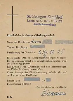 Grabkarte der DDR um 1972