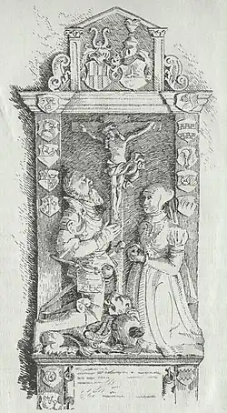 Zeichnung des Grabmals von Albrecht von Rosenberg († 1572) in Unterschüpf
