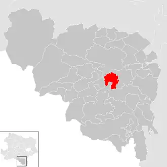 Lage der Gemeinde Grafenbach-St. Valentin im Bezirk Neunkirchen (anklickbare Karte)