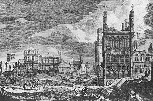 Das zerstörte Brüssel, zeitgenössischer Kupferstich