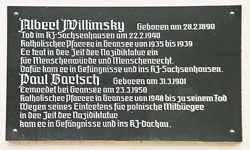 Gedenktafel für Albert Willimsky und Paul Bartsch in Gransee in der Grünstraße