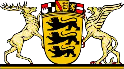 Wappen Baden-Württembergs: württem­berg­ischer Hirsch und badischer Greif