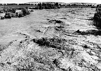 Hochwasser des Greybull River bei Basin im Juni 1963