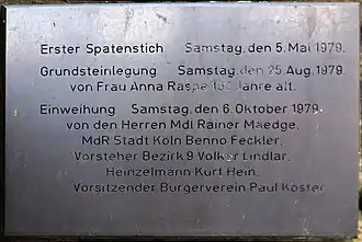 Texttafel zur Einweihung des Grinkenschmied-Denkmals
