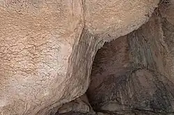 Die Wände der vorderen Höhlenhalle mit den gravierten Tierdarstellungen