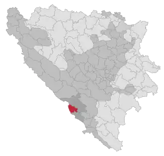 Lage der Gemeinde Grude (Bosnien und Herzegowina) in Bosnien und Herzegowina (anklickbare Karte)