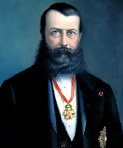 Guillem d’Areny-Plandolit. Ölgemälde eines Bärtigen Mannes im Gehrock mit Ordensband.