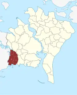 Lage des Krumsø Sogn in der Guldborgsund Kommune Die Gebiete der ehemaligen Sogne sind markiert: 1 – Godsted Sogn 2 – Vester Ulslev Sogn 3 – Øster Ulslev Sogn