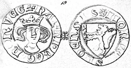 Pfening-Münze König Håkon V. Magnussons.