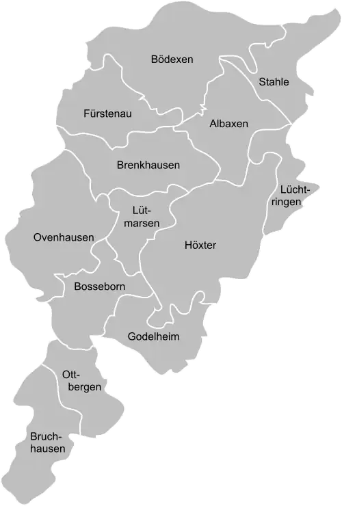 Lage der Ortsteile innerhalb des Stadtgebietes von Höxter