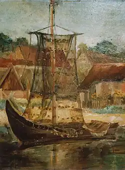 Hella Hirschfelder-Stüve: Kurenkahn in Nidden, Öl/Sperrh. 1941