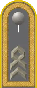 Dienstgradabzeichen eines Stabsfeldwebels der Fernmeldetruppe auf Schulterklappe der Jacke des Dienstanzuges für Heeresuniformträger