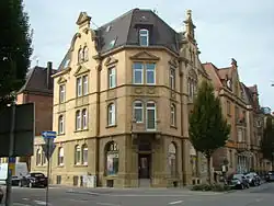 Eckabschrägung an einem Gebäude in Heilbronn