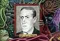 H. P. Lovecraft (*&nbsp;20.&nbsp;August), umringt von Wesen aus seinem Cthulhu-Mythos