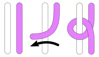 Halber Schlag, von rechts beginnend, Arbeitsfaden oben