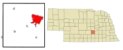 Lage von Grand Island im Hall County (links) und in Nebraska (rechts)