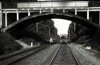 Sommer 1973: der ehemalige Haltepunkt von der Straßenbrücke zur Heslacher Wand aus gesehen
