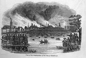 Zeichnung des Hamburger Brandes. Erschienen 1842 in der Illustrated London News