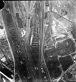 Hamm, der Bahnhof während eines Luftangriffs