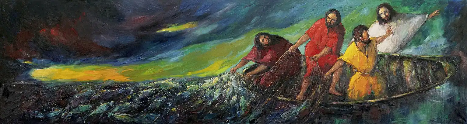 Petri Fischzug, Hans Nowak, 1964, Altarbild der Heilandkirche in Oberau