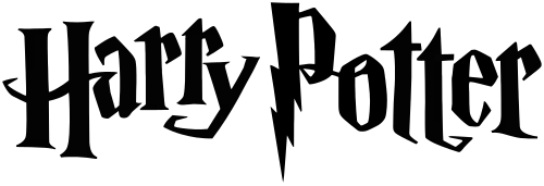 Logo von Harry Potter mit breiter, kantiger Schrift. Der Buchstabe P ist wie ein Blitz gezeichnet.