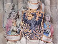 Stadtwappen (Ende 15.&nbsp;Jahrhundert) über der Kanzel der Kilianskirche