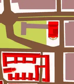 Standort des alten Stadttheaters im Aufbauplan der Altstadt 1948 als Ergebnis der Planer Hans Volkart, Karl Gonser und des Wettbewerbs