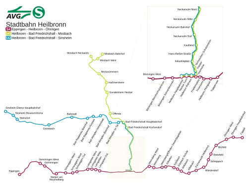 Liniennetzplan der Stadtbahn Heilbronn