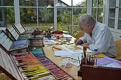 Helmut Spanner, Autor von Kinder- und Bilderbüchern, im Atelier, München, 2015