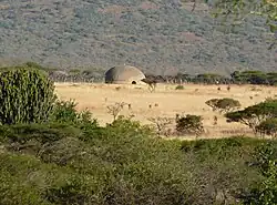 Das rekonstruierte isigodlo (königliche Lager) in uMgungundlovu.