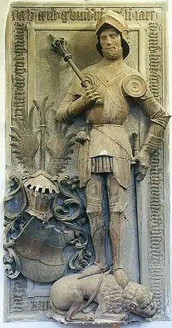 Epitaph des Hermann von Harras in der Leipziger Thomaskirche. Dem 1451 Verstorbenen wurde um 1500 das dem Grabmaltyp nahestehende Denkmal gesetzt.