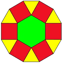 6 gleichseitige Dreiecke, 6 Quadrate und 1 regelmäßiges Sechseck