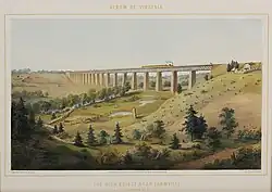 The High Bridge near Farmville. Abbildung aus dem Album of Virginia mit vereinfachten Fachwerkträgern