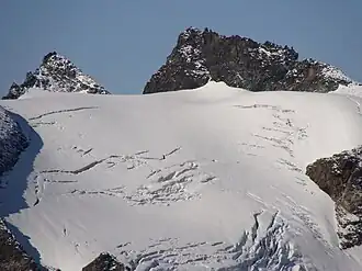 Hillegletscher an der Nordostflanke des Hillehorns (rechts)