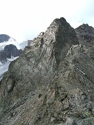 Hintergraslspitzen vom Hintergrasleck, in Bildmitte der Hintergraslturm, rechts zurückliegend der Hauptgipfel