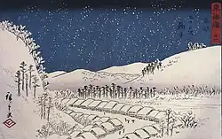 Utagawa Hiroshige, Snow falling on a town, ca. 1833, Ukiyo-e Druck