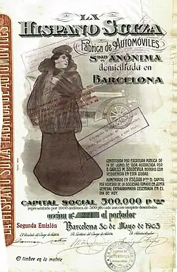 Sammelgebiet Automobil: Aktie der Hispano Suiza Fabrica de Automoviles SA vom 30. Mai 1905