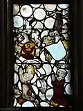 Wappen des Hans Michael Horneck von Hornberg († 1498) und seiner Gattin Martha von Balzhofen († 1510), Stifter eines historischen Glasfensters, Notburgakirche Hochhausen