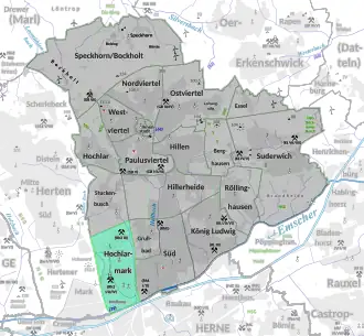 Übersichtskarte Recklinghausen mit Hochlarmark im äußersten Südwesten