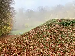 Hochwasser­rückhalte­becken Orstel (2022), Damm­krone mit Scharte