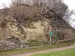 „Hoher Stein“ im Stadtteil Plauen, Monzonit-Klippe mit Brandungstaschen des marinen Cenomans