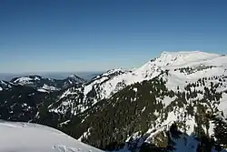 Der Hohe Freschen im Bregenzerwaldgebirge gesehen vom Nob in Laterns-Gapfohl in Vorarlberg.