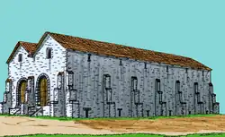 Rekonstruktionsversuch des Horreums II, frühes 3. Jahrhundert n.&nbsp;Chr., Blick aus SW